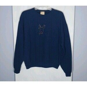 Vtg Christmas Sweatshirt  M Reindeer Rudolph Grandmacore Granny Chic Cottagecore